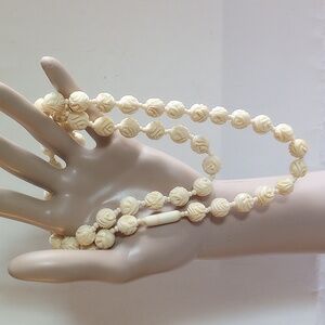 Hawaiian Wedding Necklace hand carved bovine bone 29" Long vintage